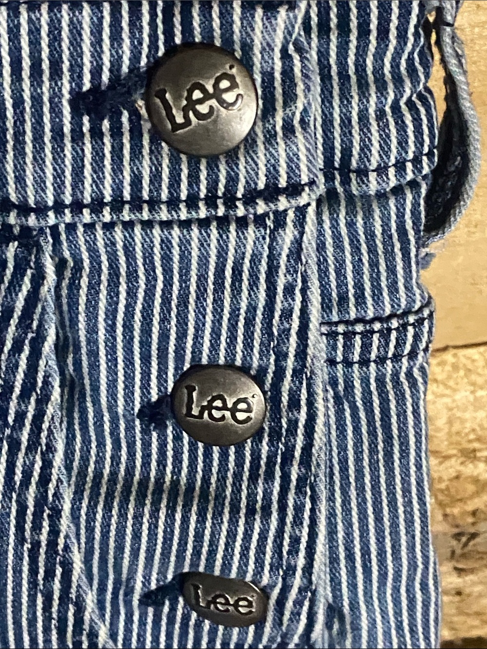 Lee Light Blue Hickory stripe Denim Overalls size XL raw hem inseam 27” - Picture 4 of 10